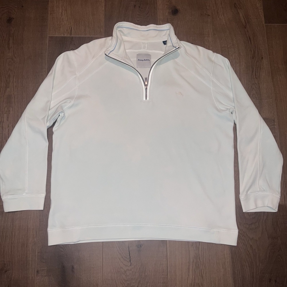 Tommy Bahama Men's White Quarter Zip Pima Cotton Sweater Golf Casual Size L
